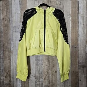 Urban Nation Windbreaker Yellow Crop Jacket Mesh Shoulders Full Zip Hooded Large